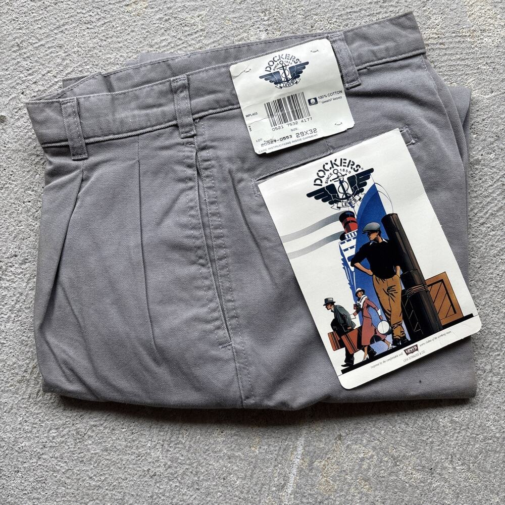 Vintage 80s Dockers Pants Mens 29x32 Grey Classic Fit Pleated Khaki Levis